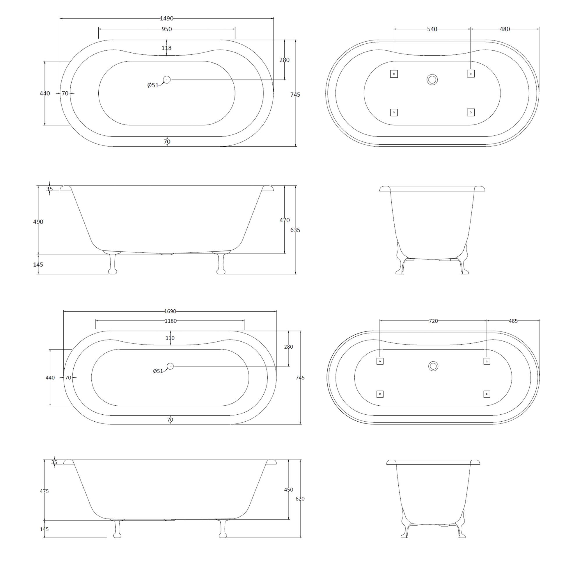 west one bathrooms BC Designs Elmstead 1500,1700mm technical