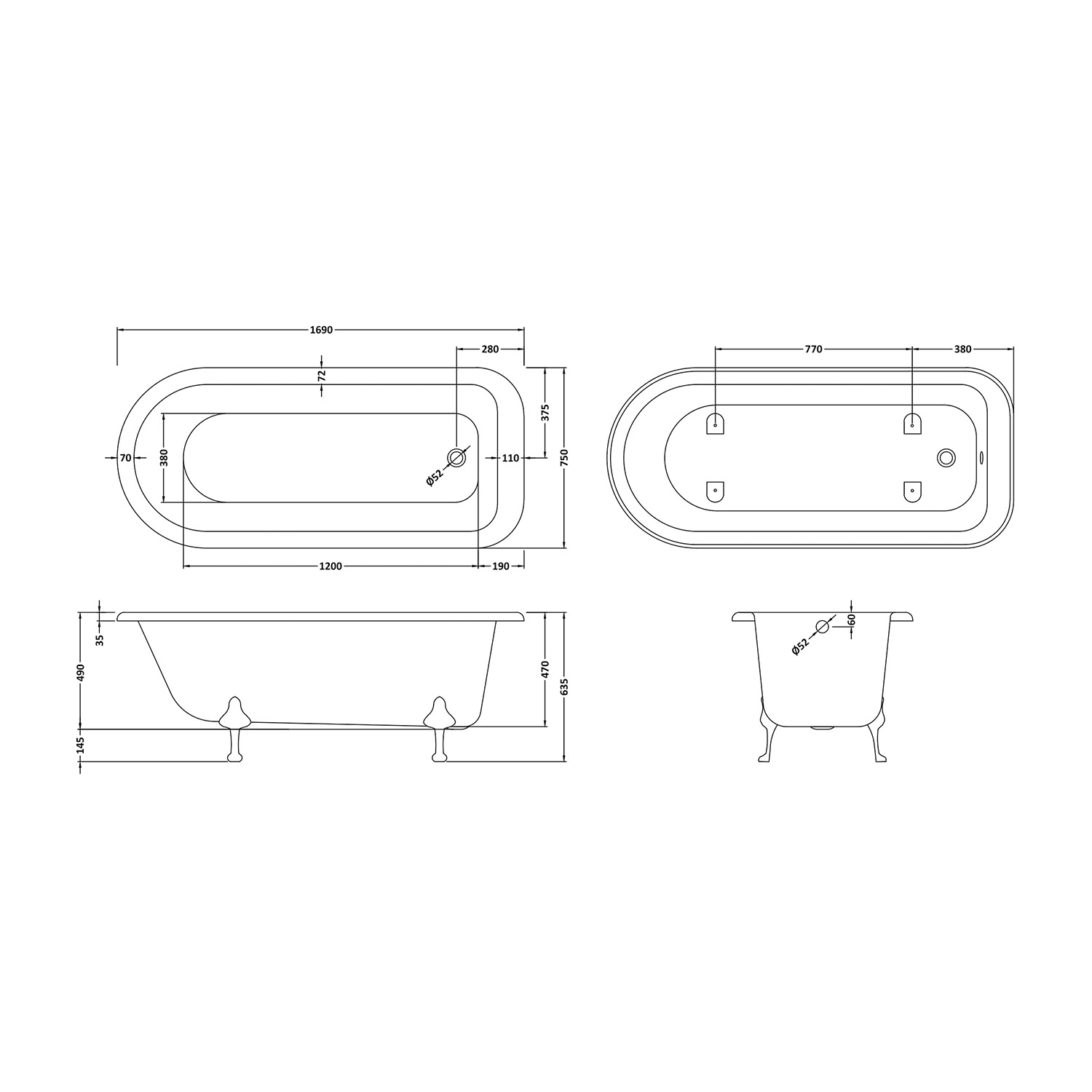 west one bathrooms online BC Designs Mistley Single Ended Bath 1700mm technical