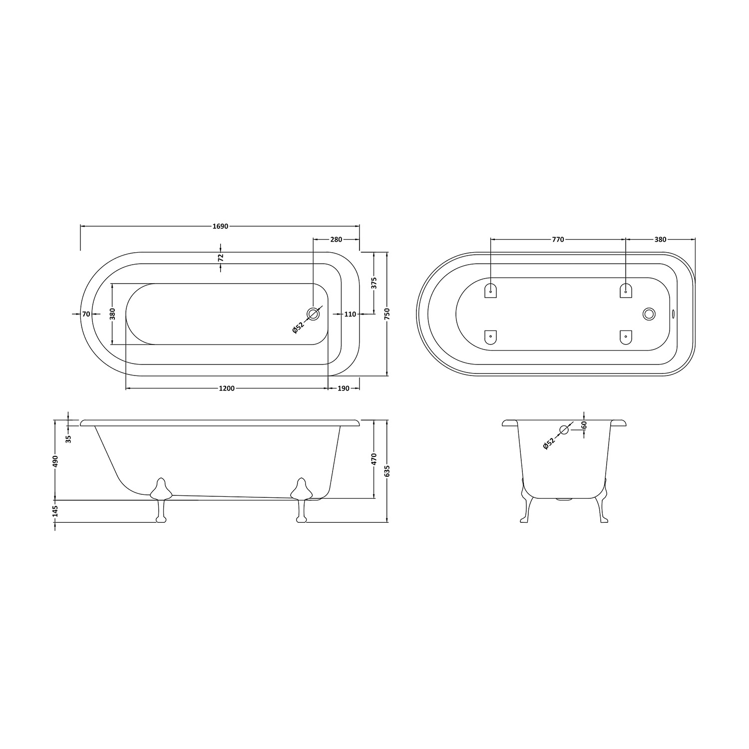 west one bathrooms online BC Designs Mistley Single Ended Bath 1700mm technical