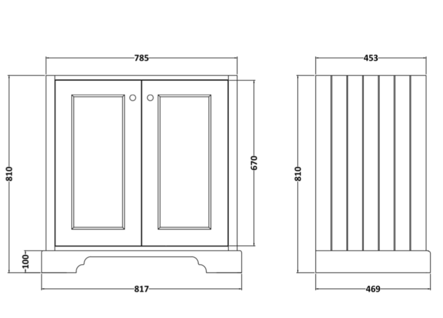 Bayswater 800mm 2 door cabinet technical