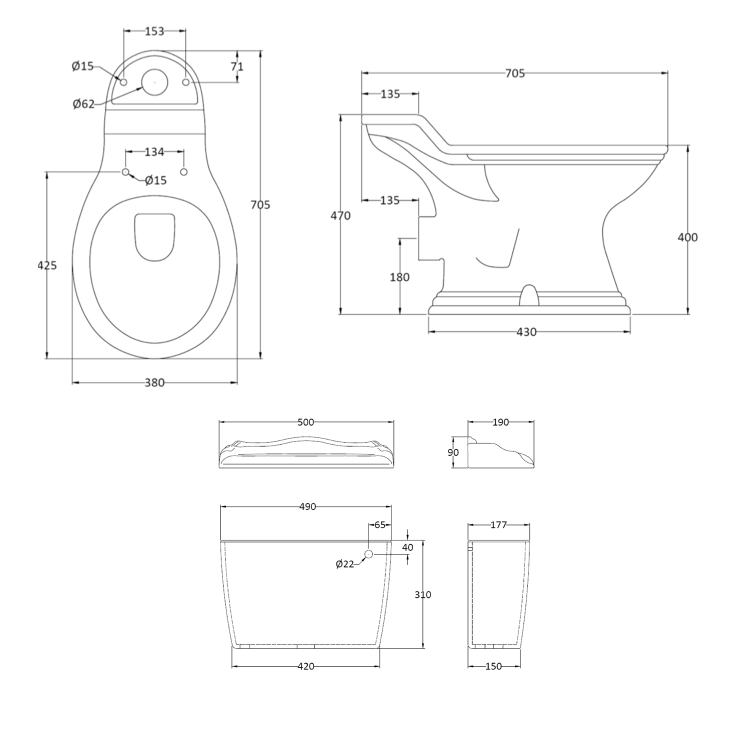 Bayswater Complete Porchester Close Coupled Toilet Technical