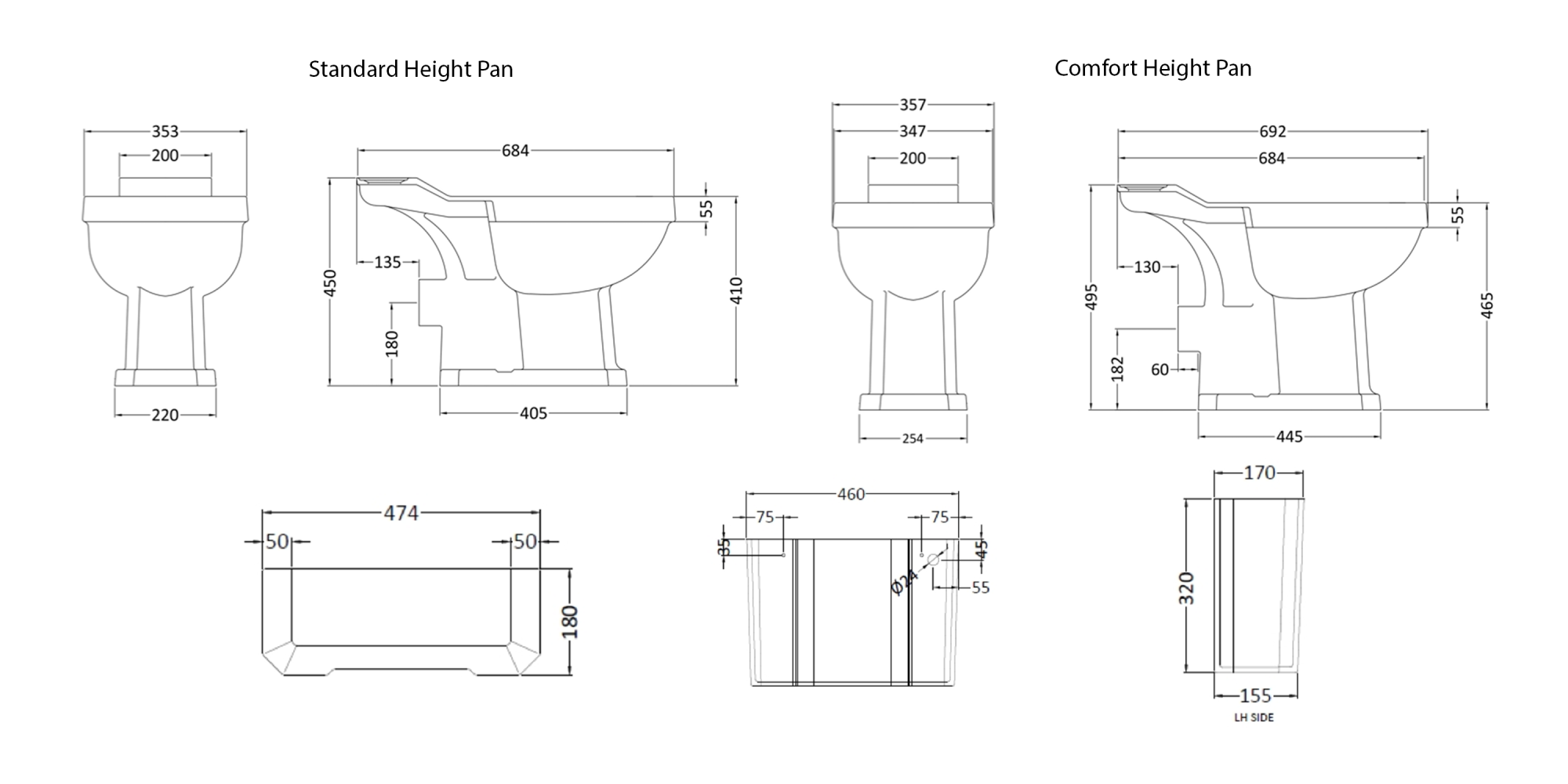 Standard/Comfort height Technical Drawing