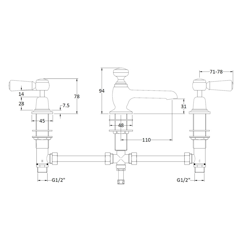 West One Bathrooms Online Bayswater 3 hole mixer