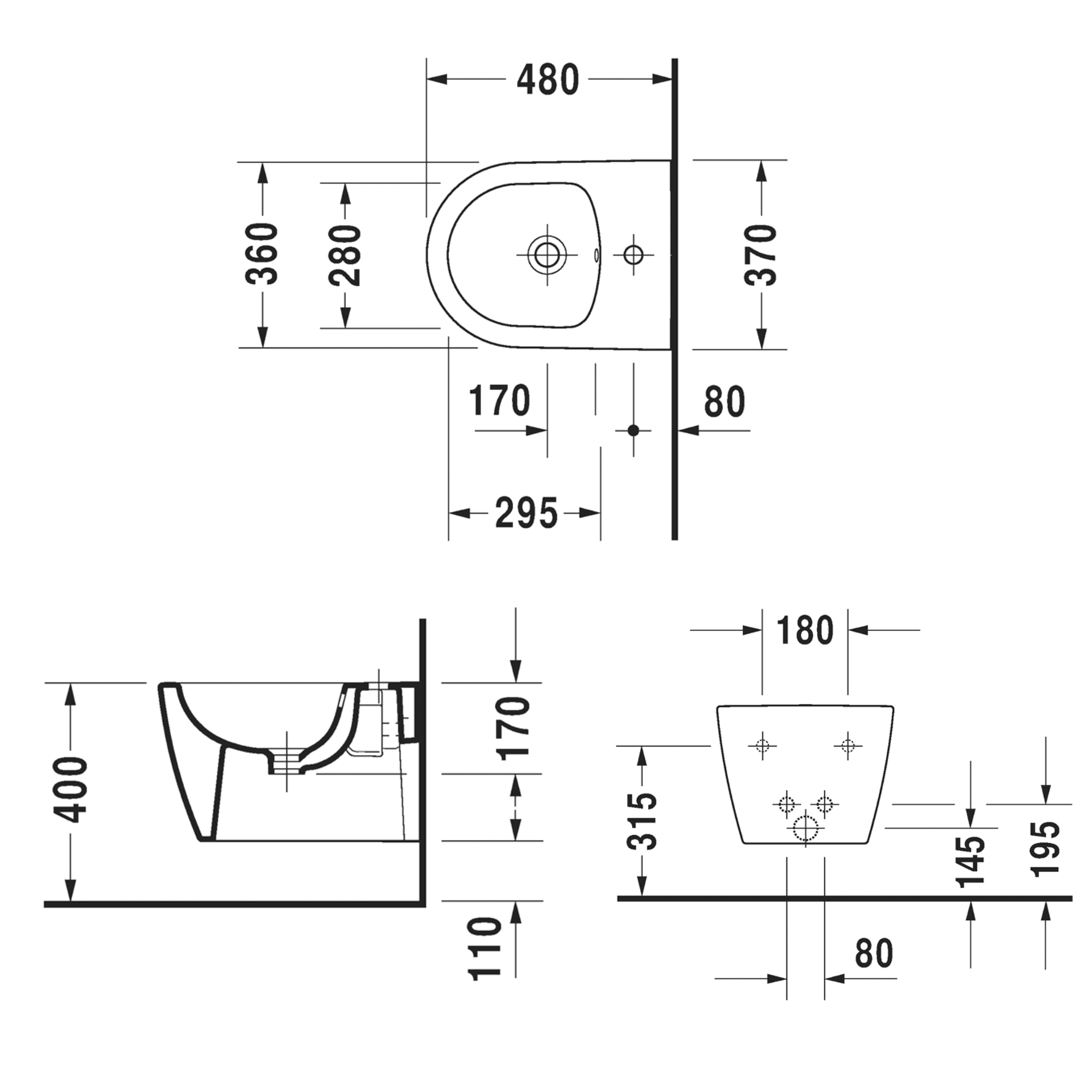 Duravit Me By Starck Compact Bidet technical image