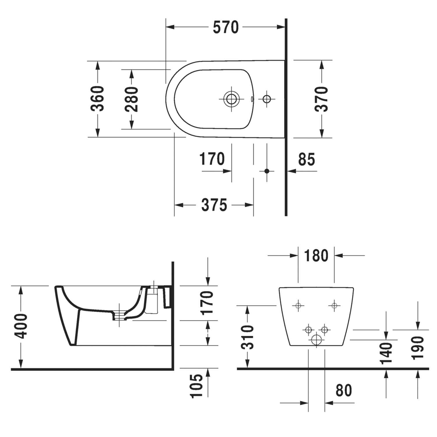 Duravit Me By Starck Wall Hung Bidet Technical