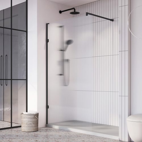 Roman 2020 Liberty Fluted Glass Wetroom Panels for Alcove fitting – Matt black