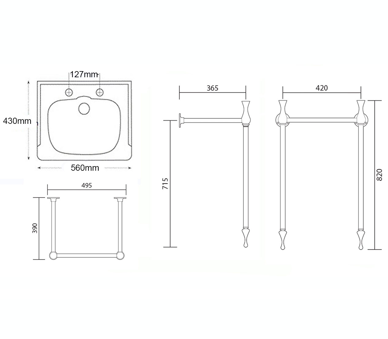 3 Basin Set 3 560mm Basin and Washstand