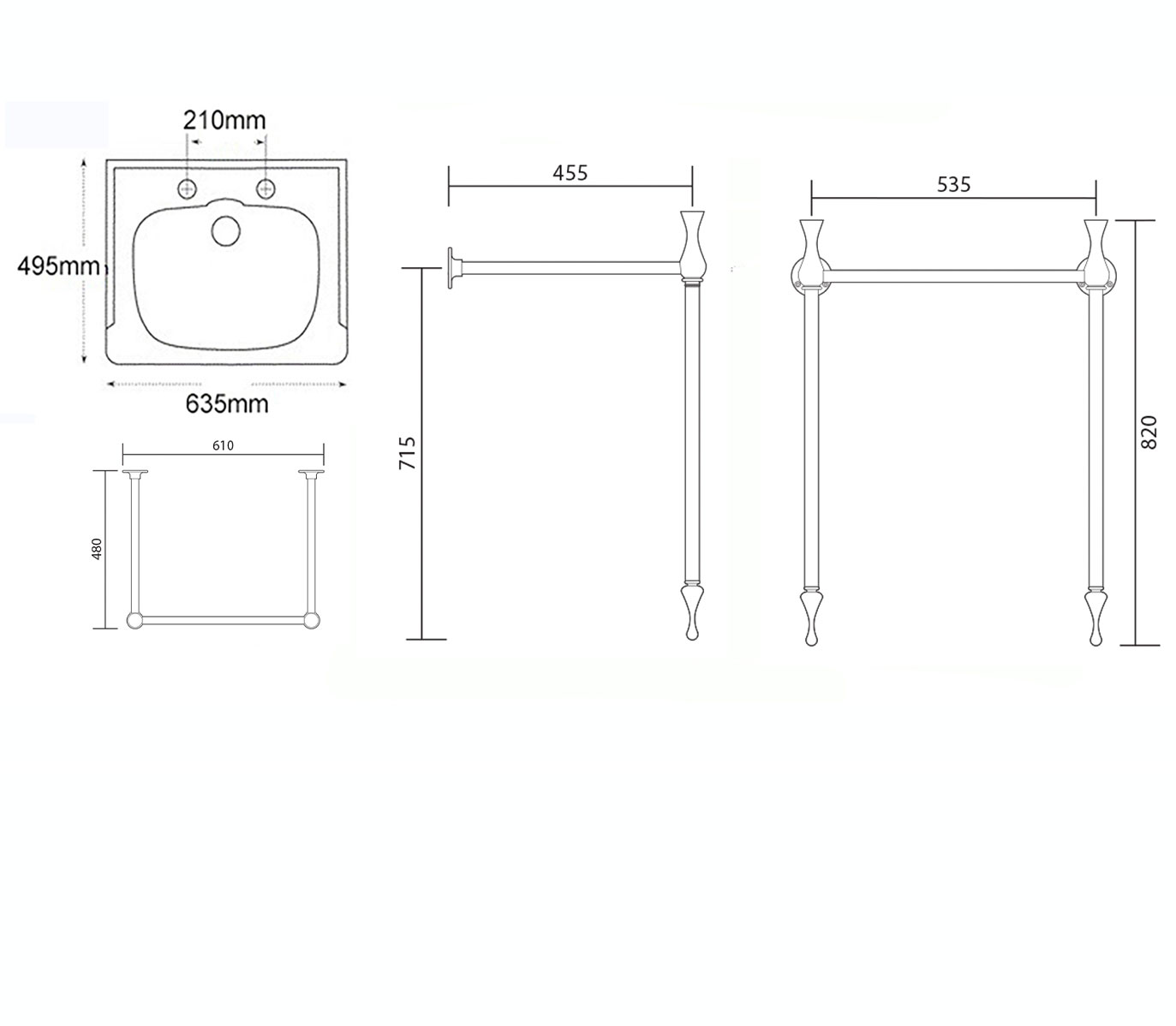 4 Basin Set 4 635mm Basin and Washstand