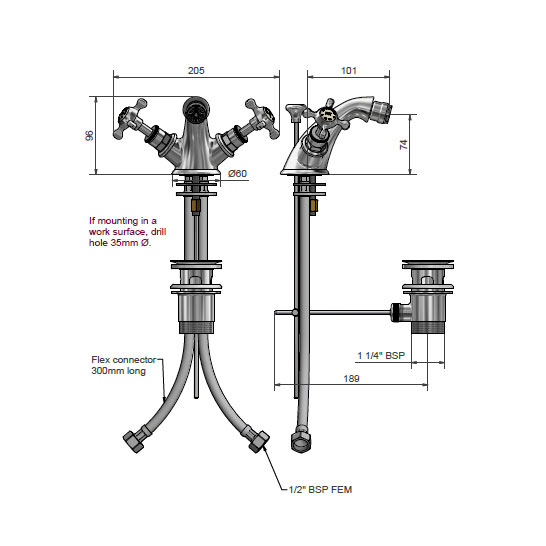 West One Bathrooms Online – Dim 5012 Marlborough Monobloc bidet mixer