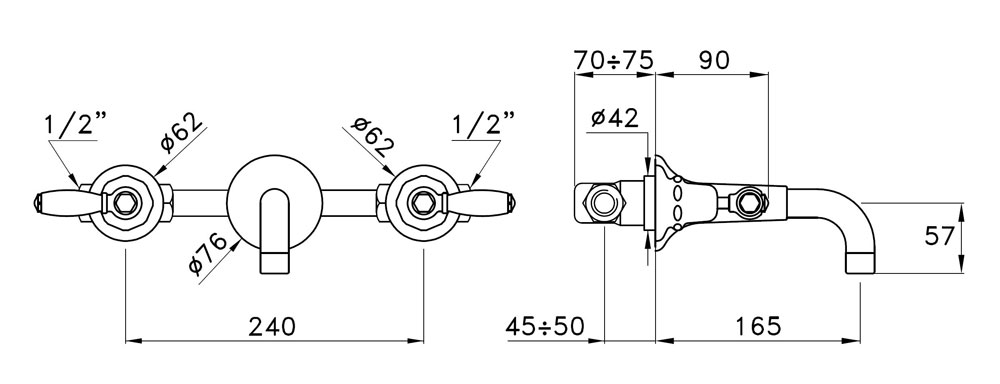 West One Bathrooms Online  1920 Lever 3TH Wall Mixer – short spout