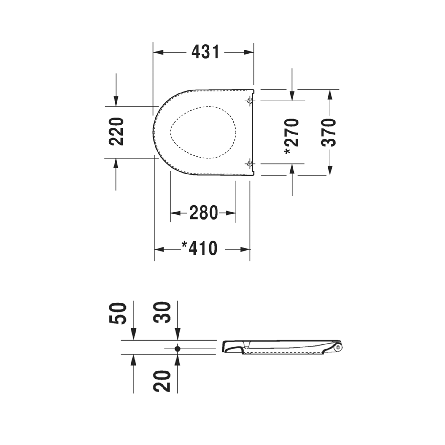 Duravit Starck 2 Soft Close Seat Technical image