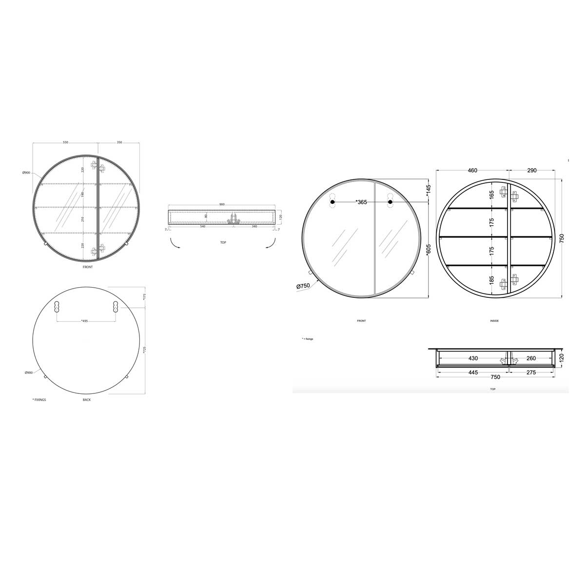 Cielo I Cantini Round Mirror Technical