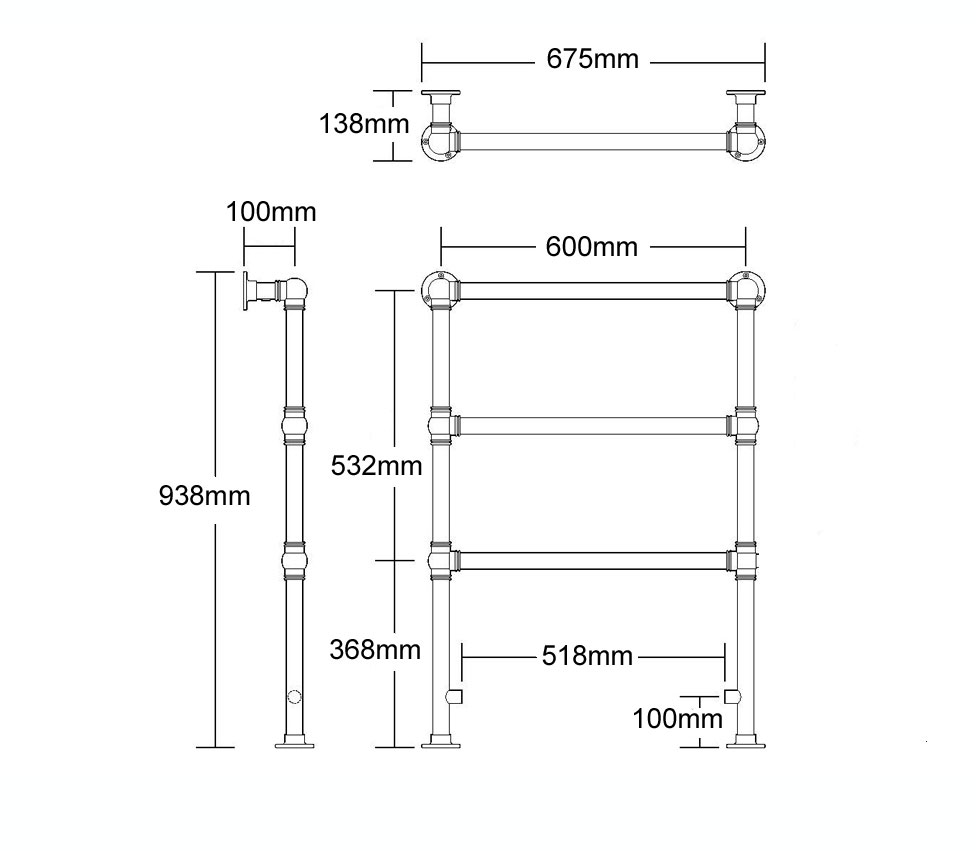 Ladder Rail Wall Floor Mounted H 938 x W 675 x D 138mm