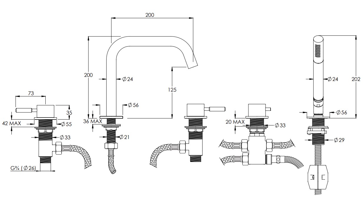 Bath set   5 hole   tech