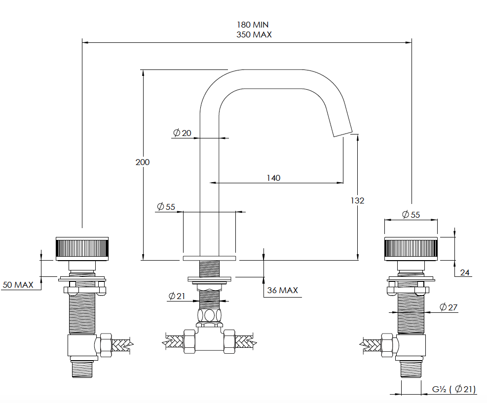 Decca 3 Hole Basin Mixer Deck   Technical