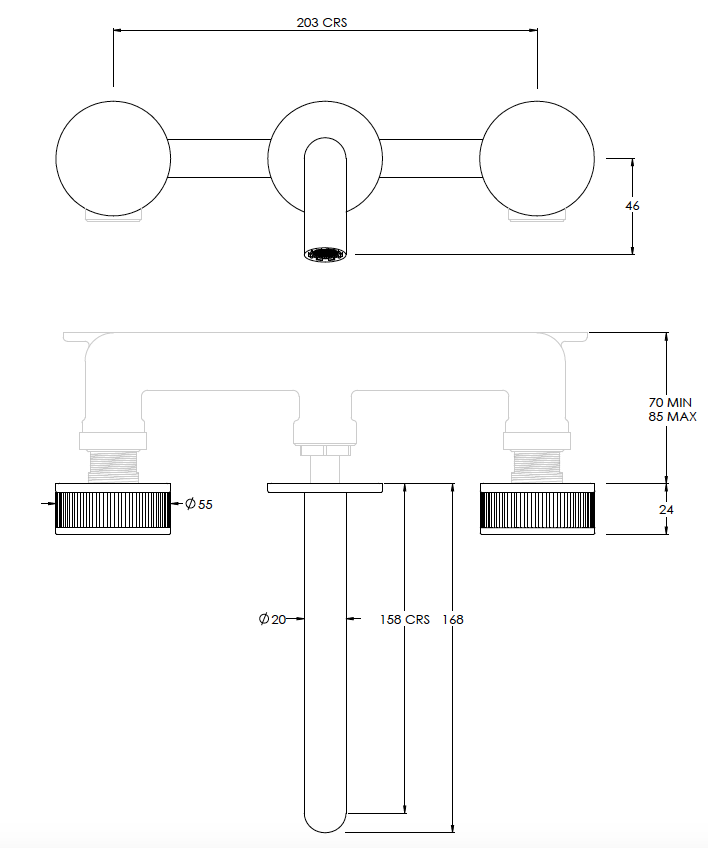 Decca 3 hole Wall Mixer Technical