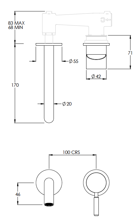 Domo 2 Hole Wall Mounted Mixer Technical