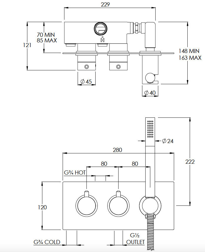 Domo 2 Outlet Shower Valve