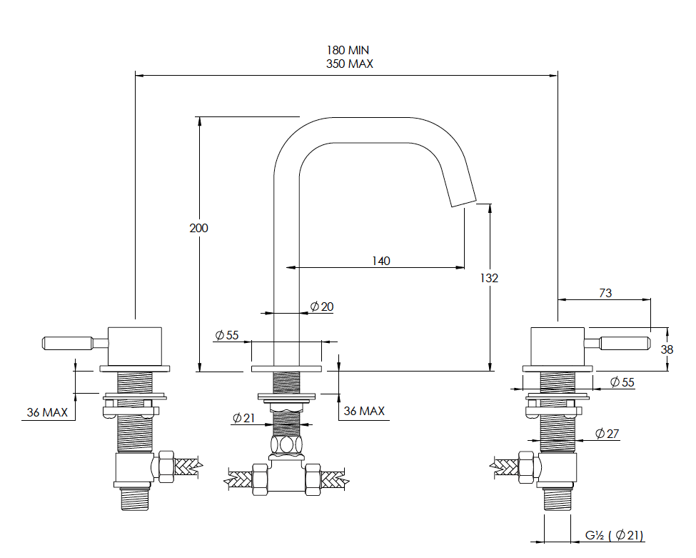 Domo 3 Hole Basin Mixer Technical