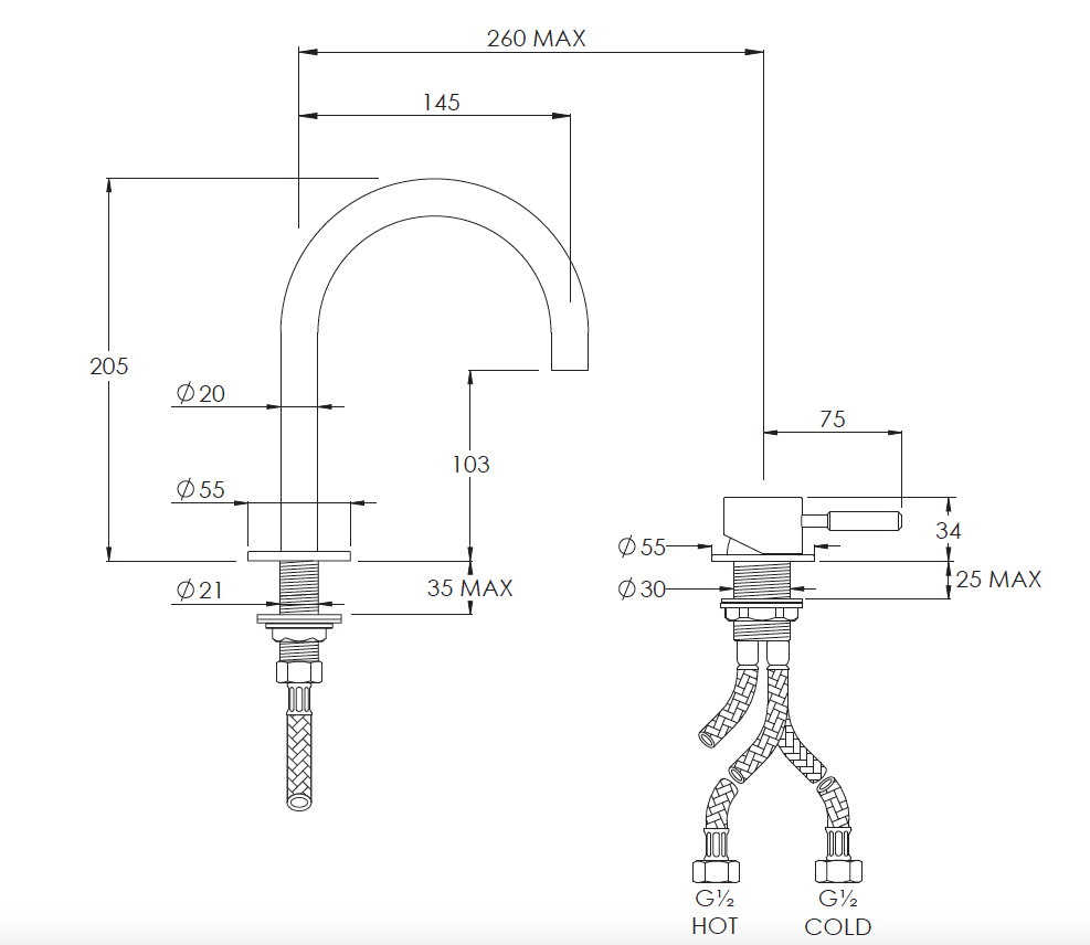 Domo Deck Mounted 2 hole Mixer