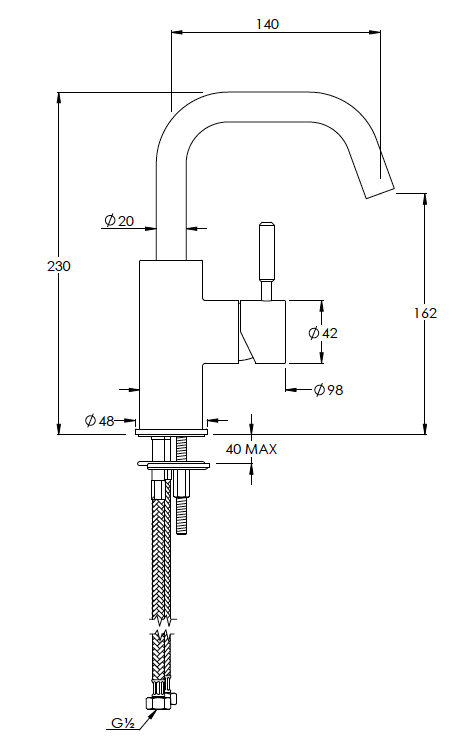 Domo Mono Basin Mixer with Swivel Spout Techincal