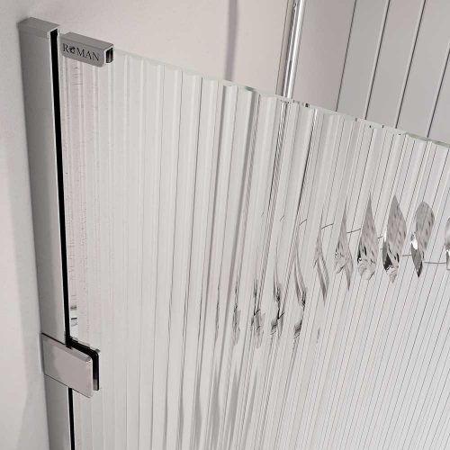 Liberty Fluted Glass Wetroom Panel Close up Chrome