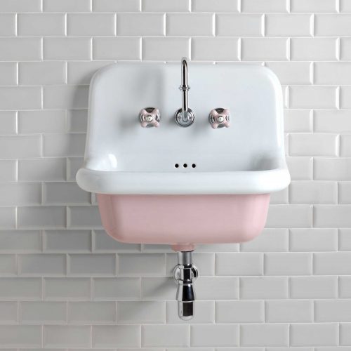 West One Bathrooms – Pastel Pink Broadway Basin PS White Tiles