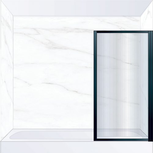 West One Bathrooms Online BORBATRBK – BORDER Pivot Bath Screen 800 x 1500 mm RH Matt Black & Fluted Glass