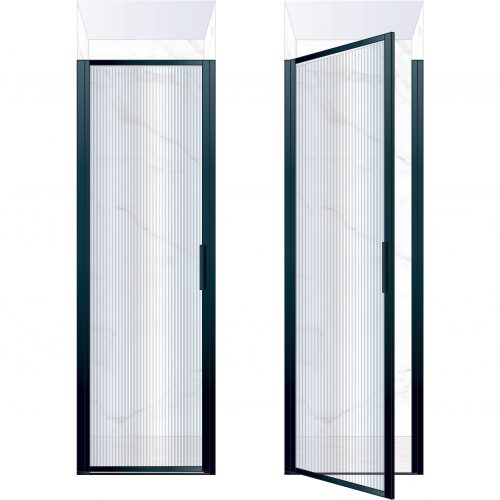 West One Bathrooms Online BORDOR70LBK – BORDER Collection Shower Door 700 x 2100 LH Matt Black Fluted Glass