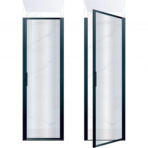 West One Bathrooms Online BORDOR70RBK – BORDER Collection Shower Door 700 x 2100 RH Matt Black Fluted Glass