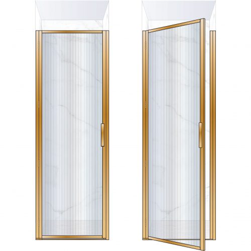 West One Bathrooms Online BORDOR76LBB – BORDER Collection Shower Door 760 x 2100 LH Brushed Brass Fluted Glass