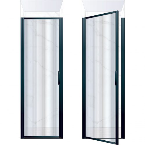 West One Bathrooms Online BORDOR76LBK – BORDER Collection Shower Door 760 x 2100 LH Matt Black Fluted Glass