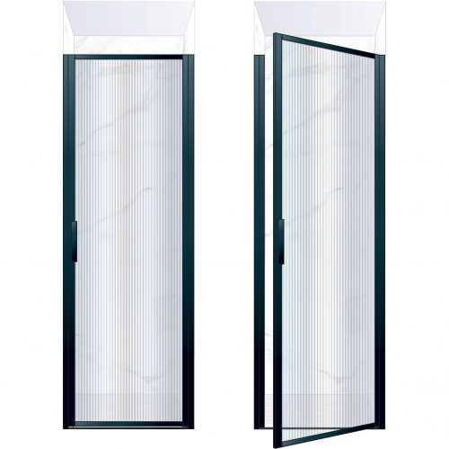 West One Bathrooms Online BORDOR76RBK – BORDER Collection Shower Door 760 x 2100 RH Matt Black Fluted Glass