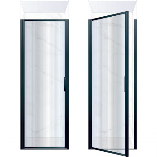 West One Bathrooms Online BORDOR80LBK – BORDER Collection Shower Door 800 x 2100 LH Matt Black Fluted Glass