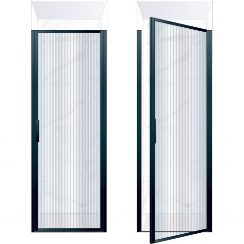 West One Bathrooms Online BORDOR80RBK – BORDER Collection Shower Door 800 x 2100 RH Matt Black Fluted Glass