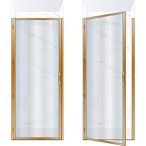 West One Bathrooms Online BORDOR90LBB – BORDER Collection Shower Door 900 x 2100 LH Brushed Brass Fluted Glass