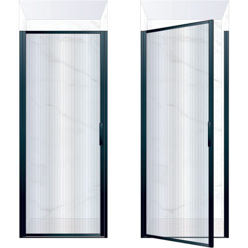 West One Bathrooms Online BORDOR90LBK – BORDER Collection Shower Door 900 x 2100 LH Matt Black Fluted Glass