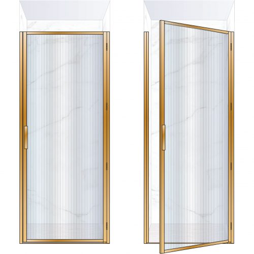 West One Bathrooms Online BORDOR90RBB – BORDER Collection Shower Door 900 x 2100 RH Brushed Brass Fluted Glass