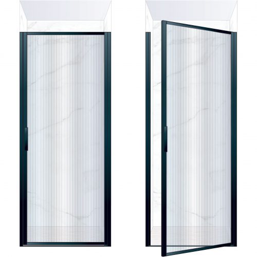 West One Bathrooms Online BORDOR90RBK – BORDER Collection Shower Door 900 x 2100 RH Matt Black Fluted Glass