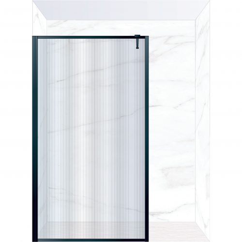 West One Bathrooms Online FXBOR140BK – BORDER Fixed Panel 1400 x 2100 mm Matt Black & Fluted Glass