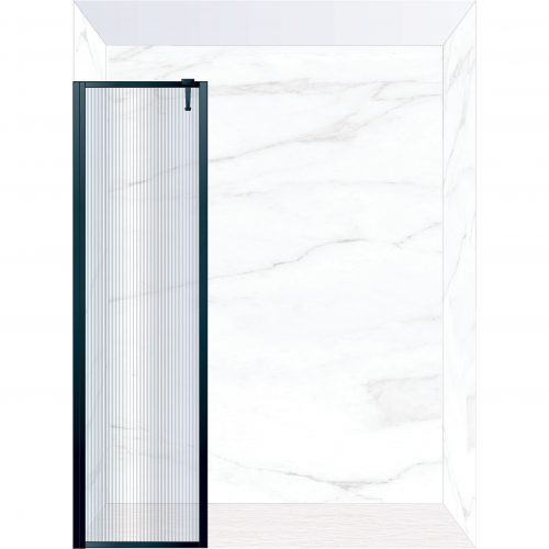 West One Bathrooms Online FXBOR50BK – BORDER Fixed Panel 500 x 2100 mm Matt Black & Fluted Glass