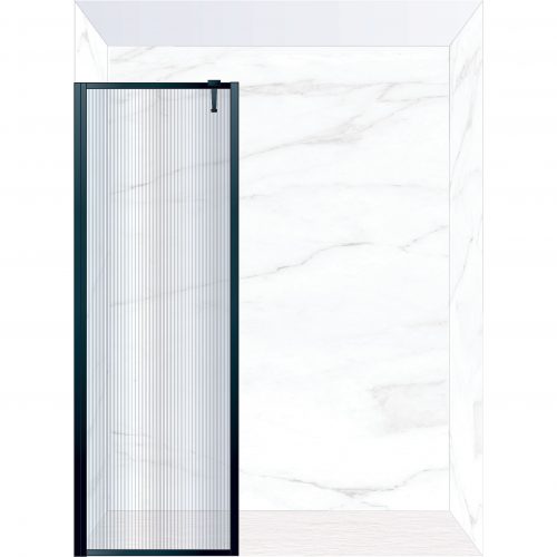 West One Bathrooms Online FXBOR80BK – BORDER Fixed Panel 800 x 2100 mm Matt Black & Fluted Glass