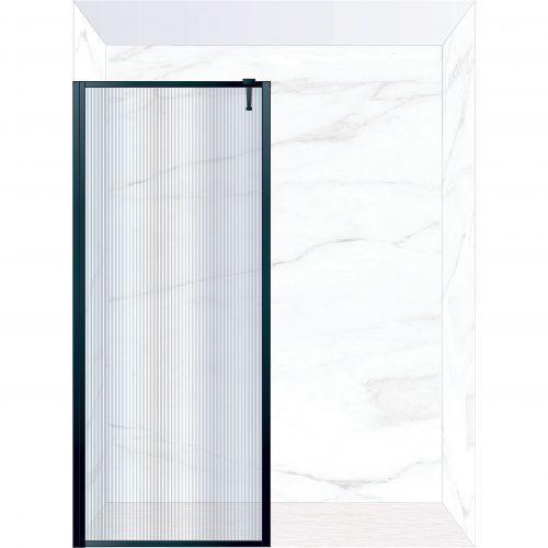 West One Bathrooms Online FXBOR90BK – BORDER Fixed Panel 900 x 2100 mm Matt Black & Fluted Glass