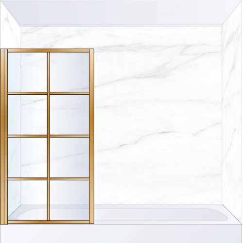 West One Bathrooms Online LTEBATLBB – FRAME Lite Pivot Bath Screen 800 x 1500 mm LH Brushed Brass & Clear Glass