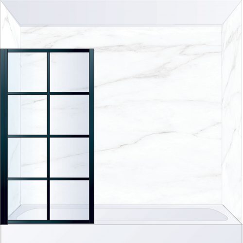 West One Bathrooms Online LTEBATLBK – FRAME Lite Pivot Bath Screen 800 x 1500 mm LH Matt Black & Clear Glass