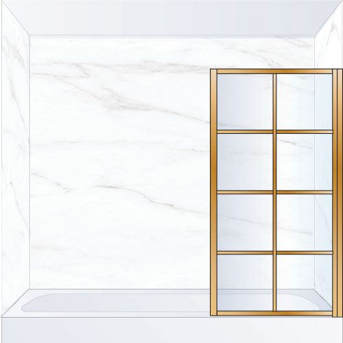 West One Bathrooms Online LTEBATRBB – FRAME Lite Pivot Bath Screen 800 x 1500 mm RH Brushed Brass & Clear Glass