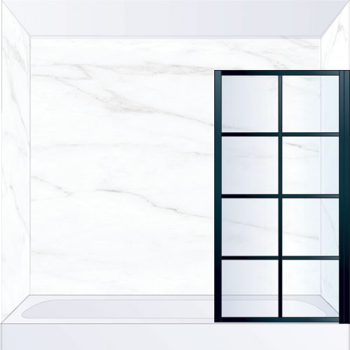 West One Bathrooms Online LTEBATRBK – FRAME Lite Pivot Bath Screen 800 x 1500 mm RH Matt Black & Clear Glass
