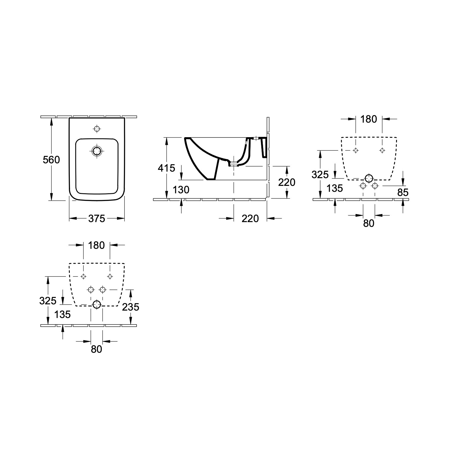 West One Online VB V Line Wall Hung Bidet  Technical