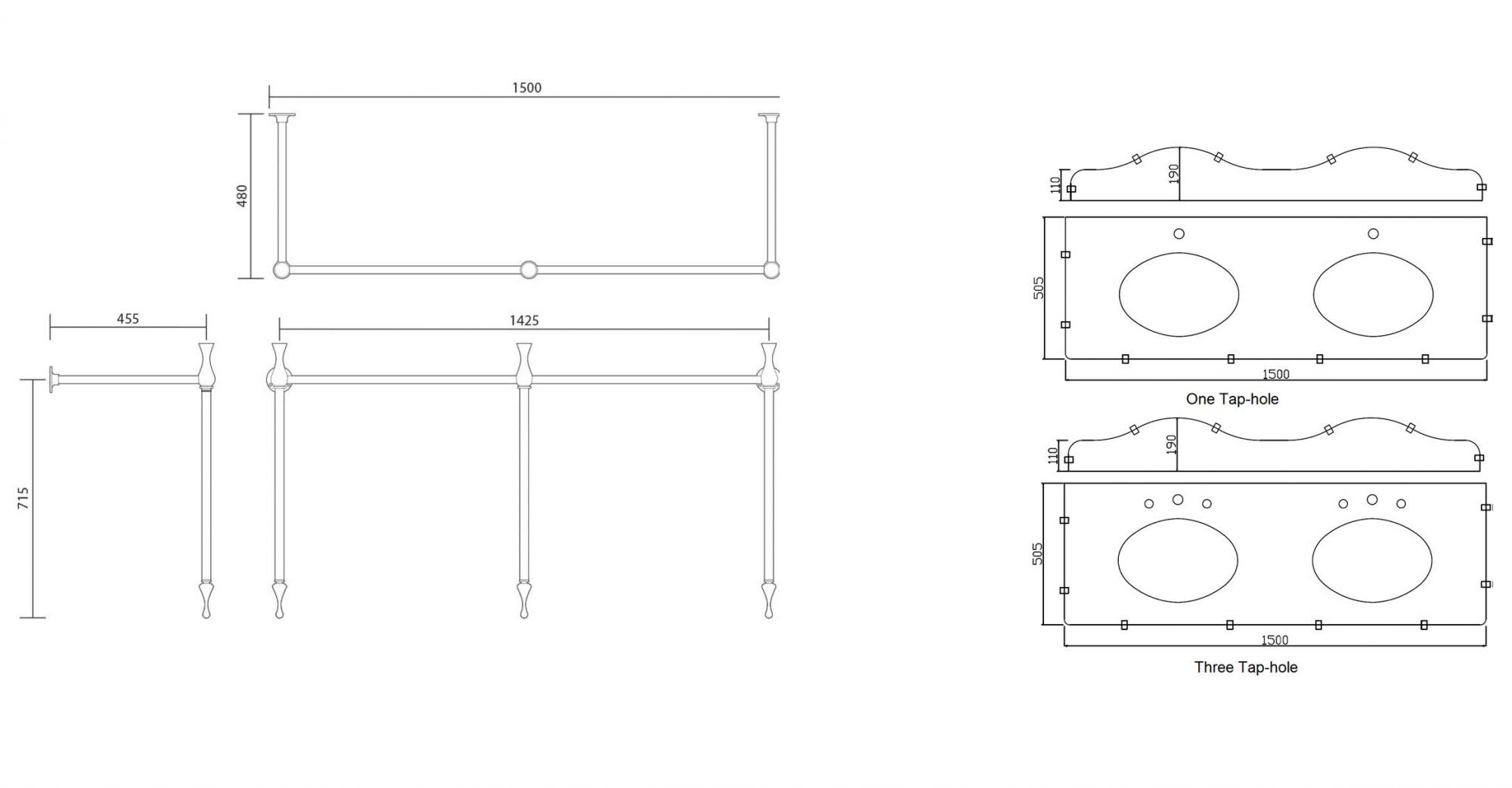 Double washstand dimensions