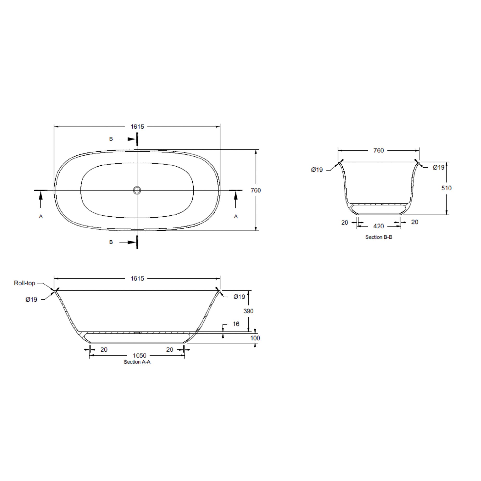 West One Bathrooms Online BC Designs Omnia Freestanding Bath TECHNICAL